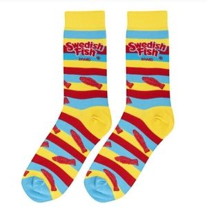 NWT Men’s Swedish Fish Novelty Crew Socks Fits shoe size: 6-12, Red Blue Yellow!